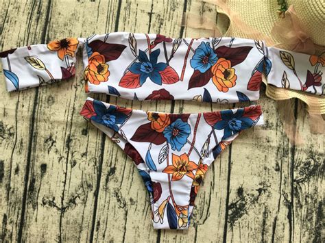 Flower Print Strap Bikini Set Swimsuit Swimwear On Luulla