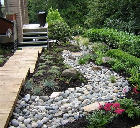 Backyard With River Rock Walkway And Small Shrubs : River Rock ...