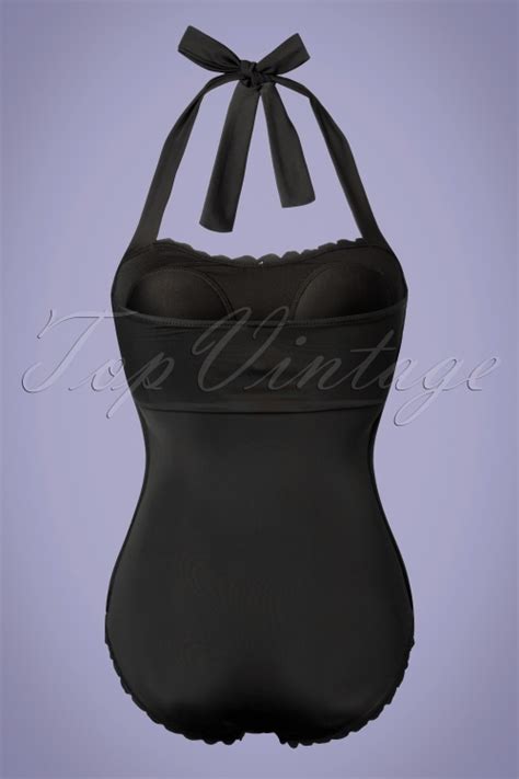 Pussy Deluxe Lovers Halter Swimsuit Années 50 en Noir Acheter chez Topvintage