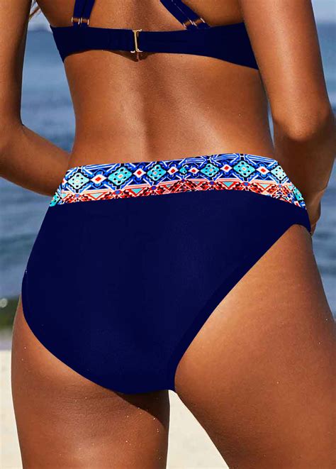 Navy Mid Waisted Tribal Print Bikini Bottom Rosewe Usd