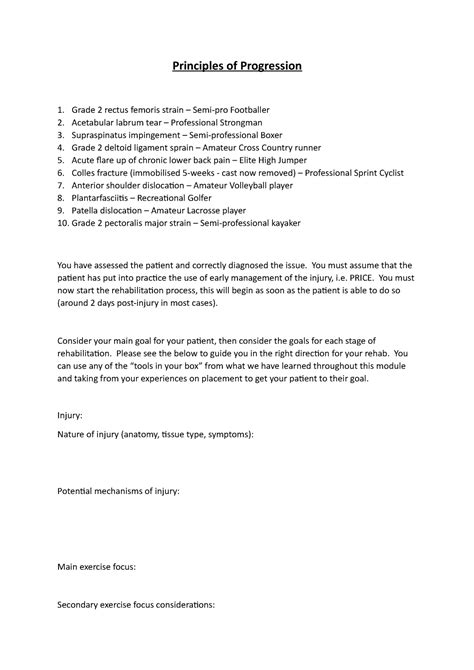 Principles of Progression - Rehab Process - Principles of Progression