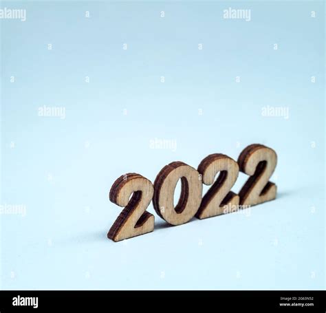 Banner 2022 Numerals 2022 On Blue Background Wooden Digits 2022 Stock