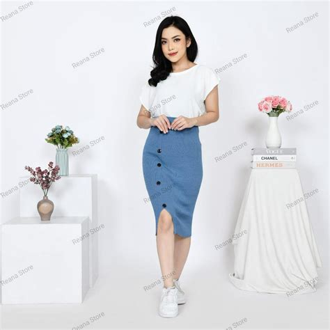 Jual Rok Rajut Belah 3 Style Variasi Kancingrok Maxirok Span 78 Shopee Indonesia