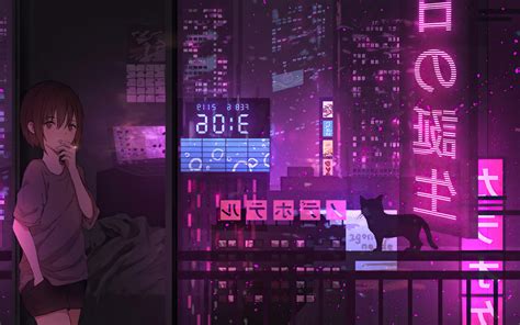 1680x1050 Anime Girl City Night Neon Cyberpunk 4k Wallpaper,1680x1050 ...