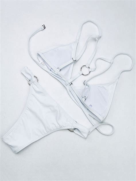 Maillot de Bain Bikini Ensembles Pièces Femme Eté en Maille avec Bretelles à Col