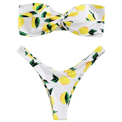 Lemon Printed Bikini Set Twist Bandeau Women S Summer Swimsuit Sexy