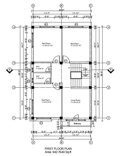 24x38 Second Floor House Plan Is Given In This AutoCAD Drawing Model