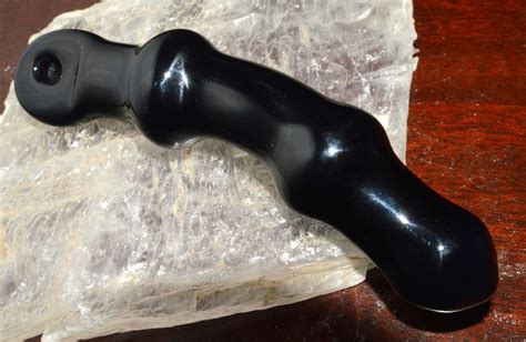 Glass Dildo Angled And Ribbed With Loop In Black Handblown Etsy