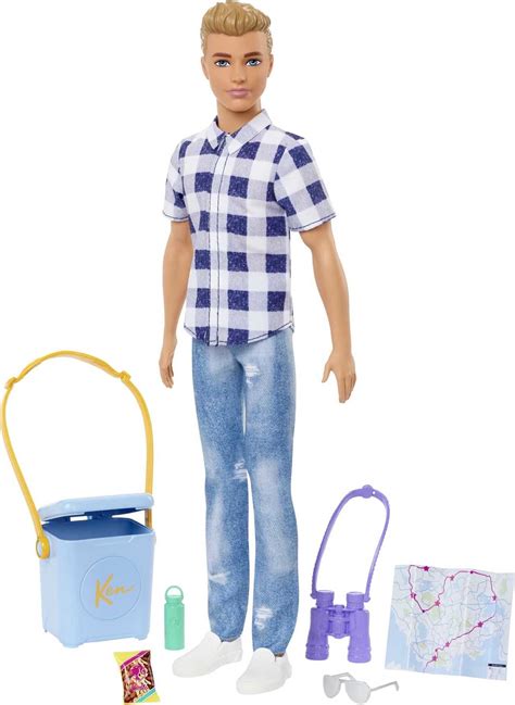 Barbie It Takes Two Ken Doll Camping Accessories Blonde Doll With Blue Eyes Wearing Plaid