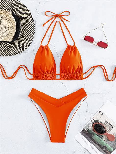 Shein Swim Basics Mono Bikini Set Halter Triangle Bra High Cut Bottom Piece Swimsuit Shein Usa