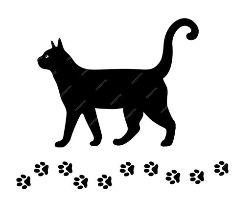 Gato Negro Y Sus Huellas Silueta De Gato Animal Doméstico Mascota