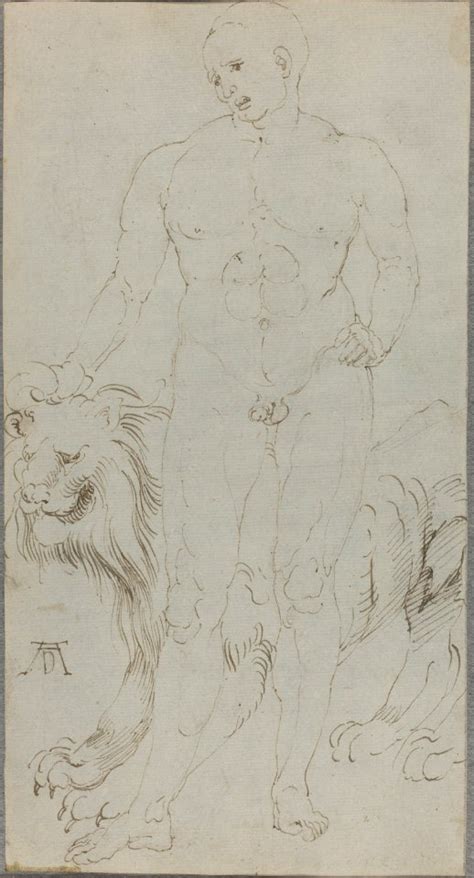 Albrecht D Rer Male Nude With A Lion Verso Traditional Visual Art