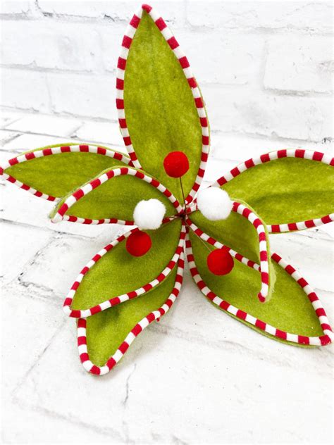 Red White Green Velvet Peppermint Edge Poinsettia Pick Keleas Florals