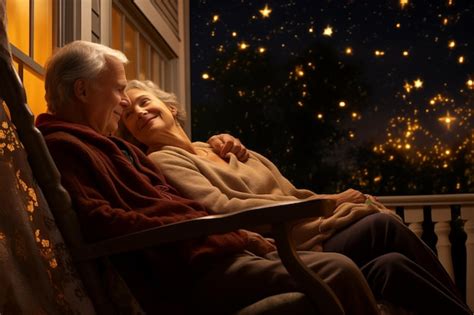 Premium Photo Mature Couple Enjoying Quiet Evening On Their Porch Swing Generative AI