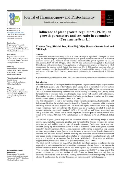 PDF Influence Of Plant Growth Regulators PGRs On Growth Parameters And Sex Ratio In Cucumber