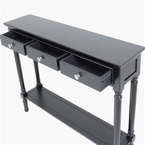 Arabella Black Wood Medium 3 Drawer Console Table Hallway Table