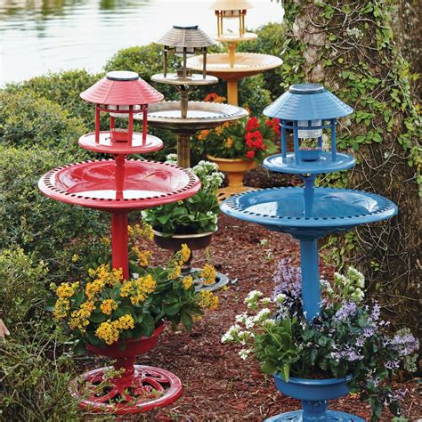 Outdoor Solar Powered Led Water Fountain Yard Decor Blue Bird Bath Garden Patio - Birdbaths