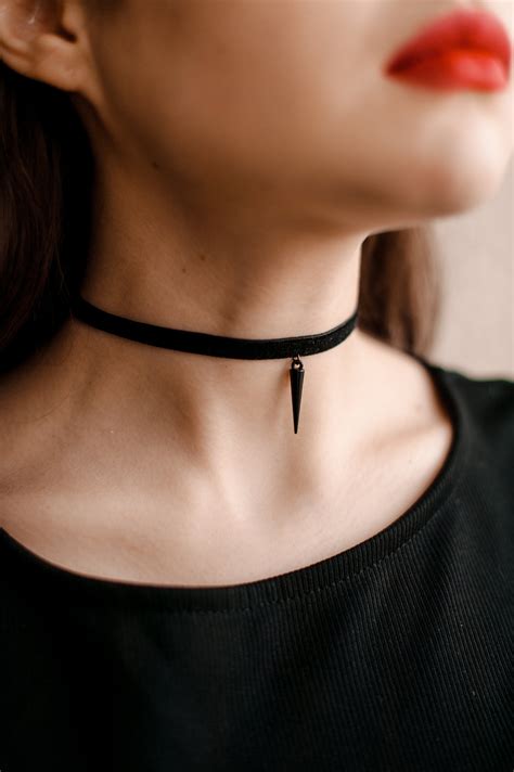 spike choker black choker necklaces  women choker velvet etsy