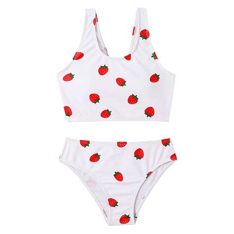 Reoriafee Girls Piece Swimsuit Sets Sport Tankni Top And Bikini Bottom Cute Strawberry Print
