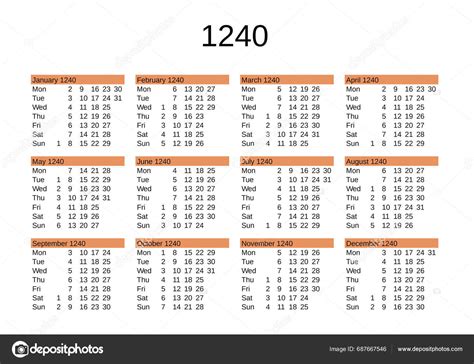 Calendar Year 1240 English Language Stock Vector by ©claudiodivizia ...