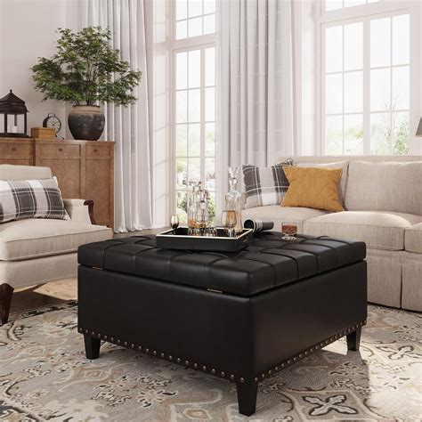 Amazon.com: FiveWillowise Square Leather Ottoman with Storage, Faux