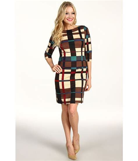 Jessica Simpson Tartan Boatneck Drop Waist Dress Tartan Rhododendron