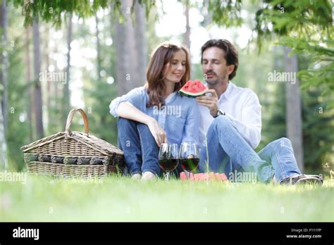 Couple At Picnic Stock Photo Alamy