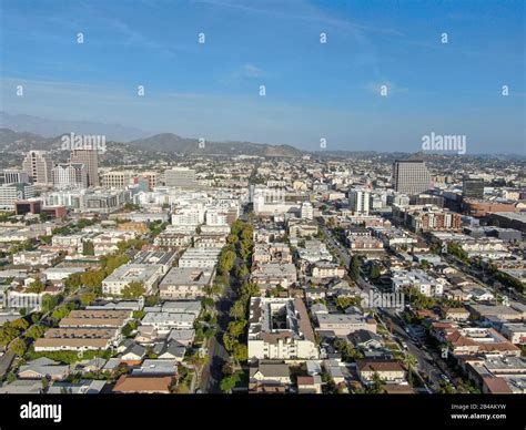 Aerial view of downtown Glendale, city in Los Angeles County ...