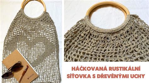 Háčkovaná rustikální síťovka se srdíčkovým vzorem Síťovaná taška s