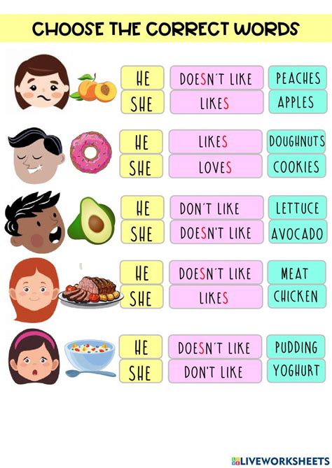 Likes And Dislikes Online Worksheet For Elementary You Can Do The