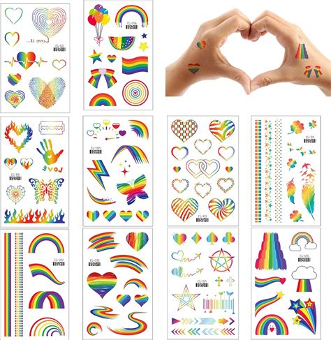 10 Sheets Pride Tattoos Rainbow Temporary Tattoos For Pride Day LGBTQ Waterproof Temporary Gay