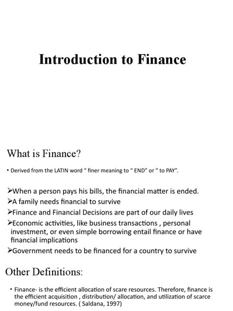 introduction  finance  investing business