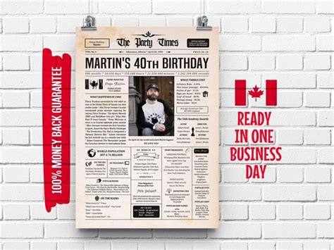 1984 40th Canadian Birthday Newspaper Sign 40th Birthday Gift For Men