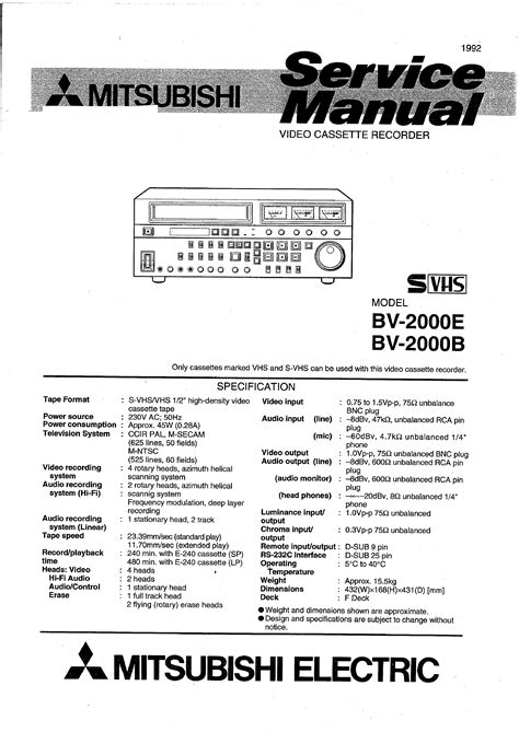 Service Manual for MITSUBISHI BV-2000E - Download