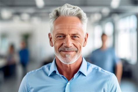 Premium AI Image A Confident Mature Man Ambitiously Poses Before A Photographer S Camera