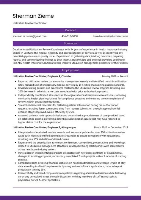 Utilization Review Coordinator Resume Cv Example And Writing Guide