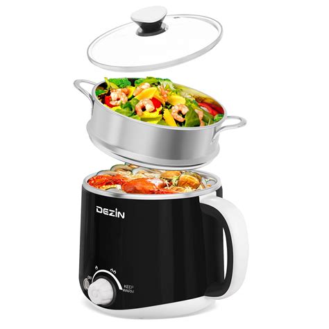 Dezin Hot Pot Electric With Steamer Rapid Noodles Cooker Stainless Steel Electric Pot