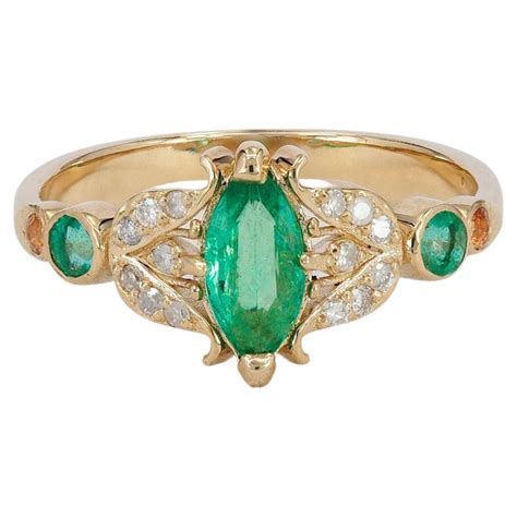 Customizable Marquise Cut Emerald Engagement Ring Antique Emerald