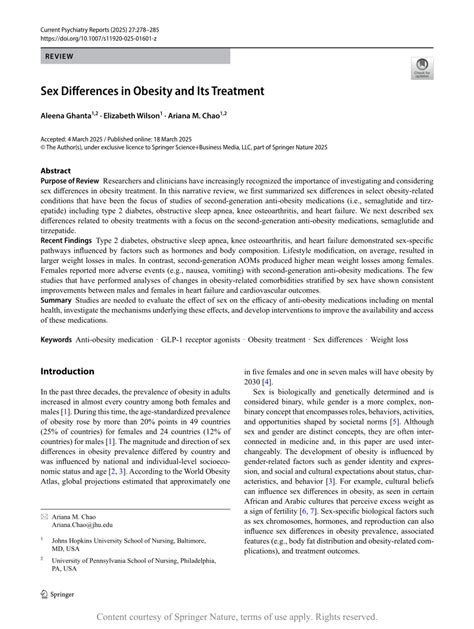 Sex Differences In Obesity And Its Treatment