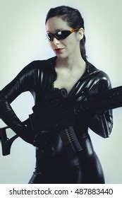 Sexy Brunette Woman Latex Jumpsuit Heavy Stock Photo Shutterstock