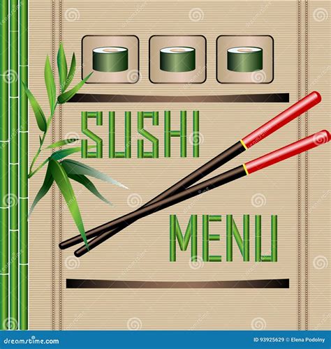 Sushi Menu With Green Bamboo And Bamboo Mat Stock Vector Illustration