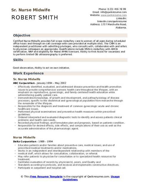 Nurse Midwife Resume Samples Qwikresume