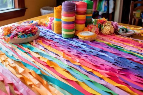 Premium Ai Image Colorful Paper Strips And Glue On A Table For Pinata
