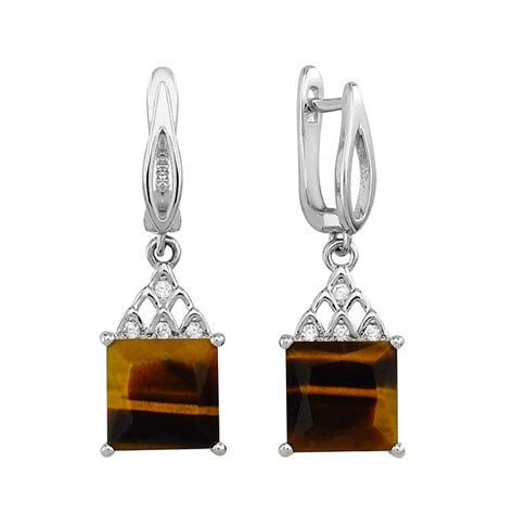 Серьги с тигровым глазом купить из серебра, серебряные серьги с ...