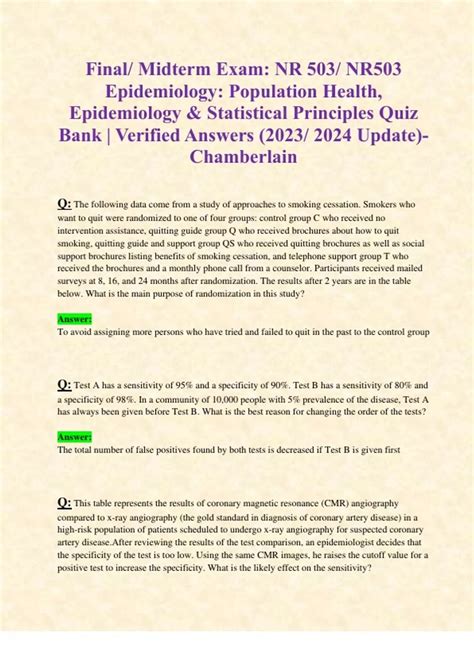 Final Midterm Exam Nr Nr Epidemiology Population Health