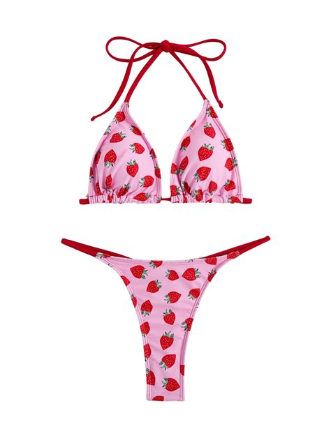RoseSeek Women S Piece Graphic Bikini Sets Halter Triangle Cup Bathing Suit Backless Beach