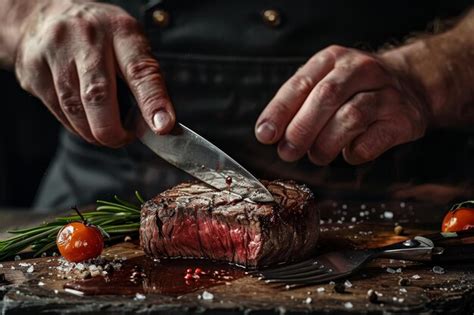Premium Photo Culinary Masterpiece Chef Preparing Steak