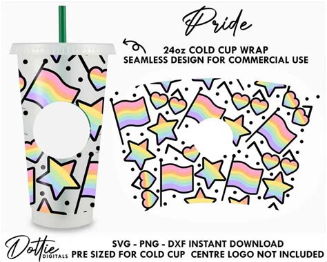Rainbow Pride Flags Sbux Cold Cup SVG PNG DXF Gay Pride Rainbow Lgbtq Cutting File 24oz Venti