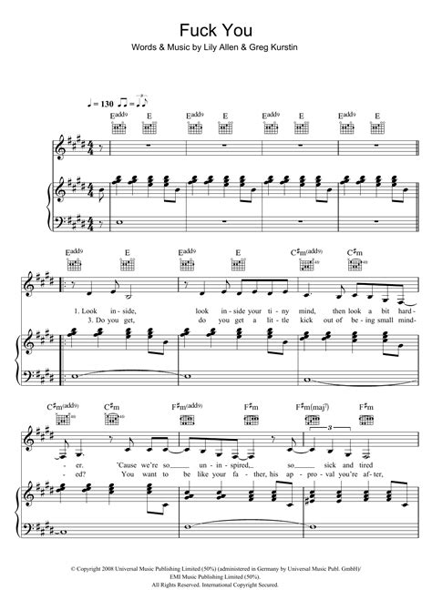 Fuck You By Lily Allen Sheet Music For Piano Vocal Guitar Chords At