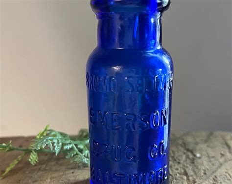 Antique Cobalt Blue Glass Bottle Of Bromo Seltzer By Emerson Drug Co